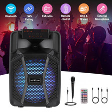 1000W 8''Portable FM Bluetooth Speaker Heavy Bass Sound System Party w/Wired Mic
