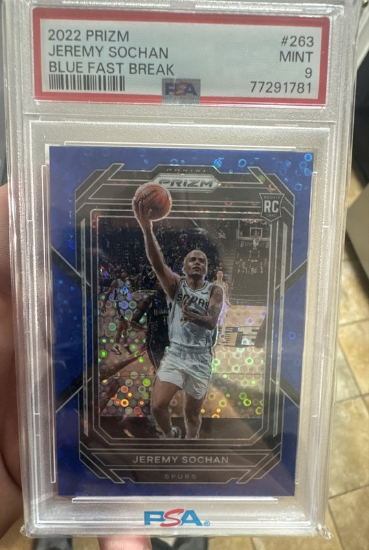 2022-23 Panini Prizm - Jeremy Sochan #263 Blue Fast Break Prizm /150 (RC) PSA 9