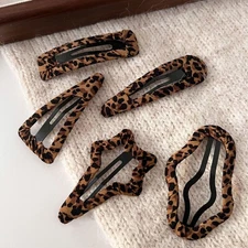 5 Pcs Leopard Print Snap Hair Clips for Women,Vintage Fashion Animal Print Ha...
