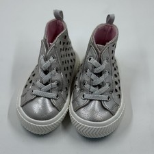 Wonder Nation Baby Girl Sparkly Silver Heart High Top Sneaker - Size 2
