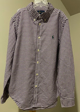 RALPH LAUREN Polo Boys Gingham Purple  White Oxford Shirt - Sz Large 14 / 16