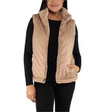 Nicole Miller Women's Faux Fur Reversible Vest In Camel, Large