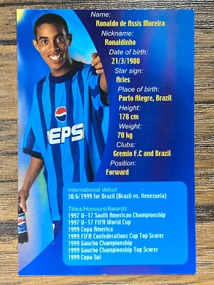 Team Pepsi World Cup Soccer Ronaldinho 2000 Rookie Card Brazil