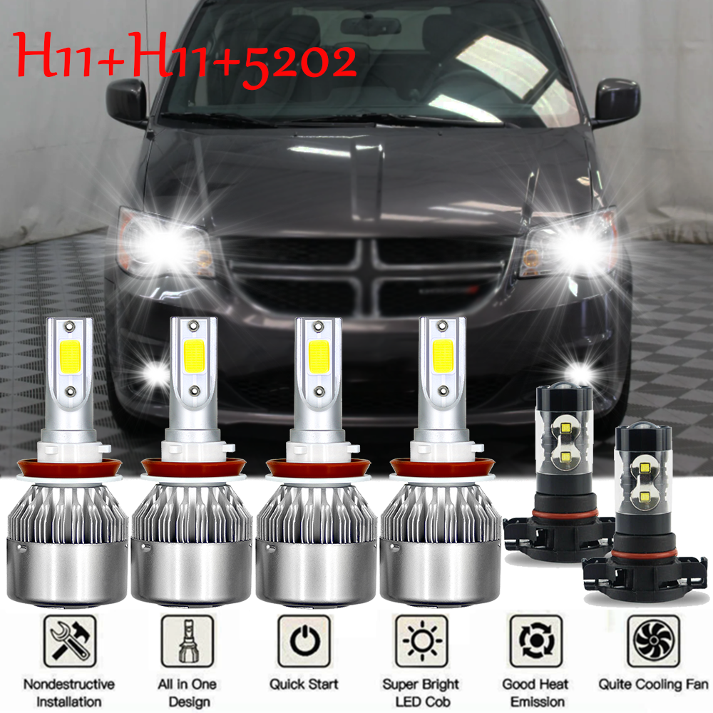 For Dodge Grand Caravan 2011-2019 6000K LED Headlight kit Bulbs High Low Fog