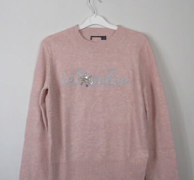 Marks & spencer Sequin Slogan Wonder  Crew Neck Jumper Pink Size XS - XL New