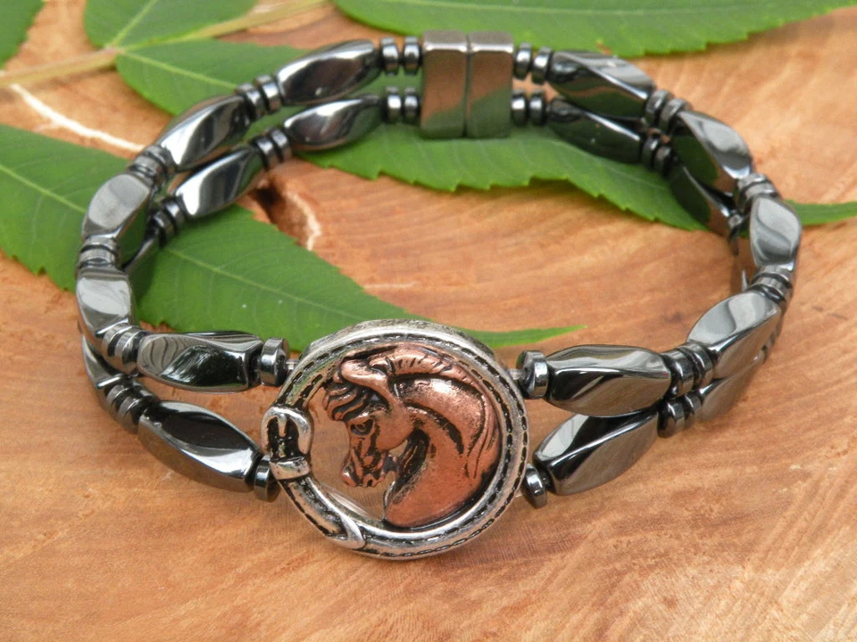 Мужской женский ИСЦЕЛЯЮЩИЙ магнитный гематитовый браслет/лодыжка из меди/серебра серии Horse - Изображение 2 из 3