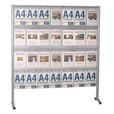 ESPOSITORE PUBBLICITARIO PORTA LOCANDINE DEPLIANT COMUNICAZIONI 28 POSTI A RUOTE