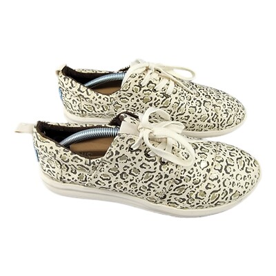 Toms Womens Shoes 7 Del Rey Sneakers Canvas Lace Up Leopard Black Cream