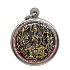 Durga Goddess on Lion Shiva Shakti Hindu Amulet Pendant Stainless Frame #2
