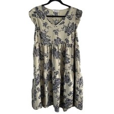 Ces Femme Floral Dress Sz Large Spring Summer Cottagecore Taupe Blue