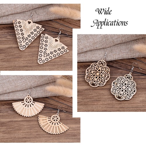 Pendientes en blanco de madera sin terminar forma mixta con anillos de salto - Imagen 28 de 44