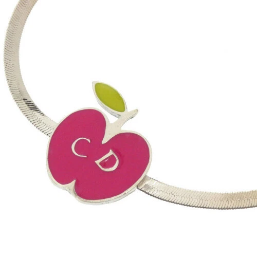 Collana Logo Christian Dior Choker Rosa Mela Argento Metallo Usata