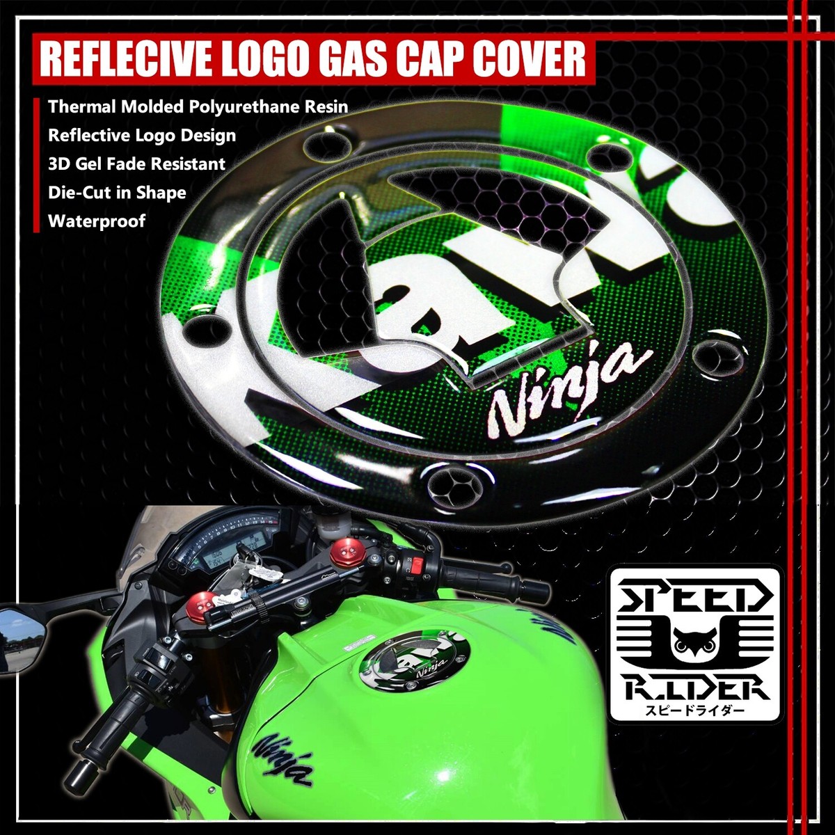 デザイン NINJA 500/ZX-6R/7R/9R-11R PERFORATE BLACK&CHROME GOLD GAS TANK