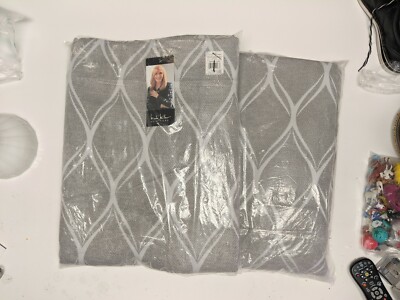 2 New Nicole Miller Grey Circuit Curtain Panels 54'' x 96'' Hidden Tab Rod Pocket