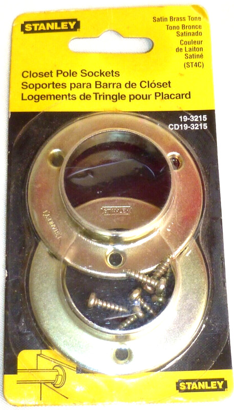 STANLEY CLOSET POLE SOCKETS Satin Brass Tone 19-3215 for 1-3/8" pole New Old Stk