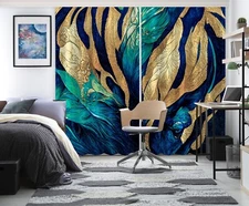 3D Golden Blue Texture ZHUA4159 Photo Curtain Window Blockout Fabric Amy 2023