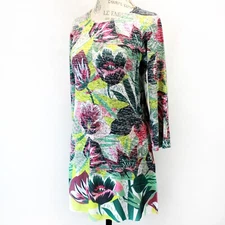 Inoah Floral Print Crew Neck Chiffon Trim Top Tunic Blouse Medium made in USA