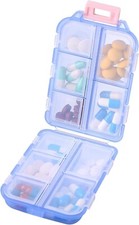 Travel Pill Organizer 10 Compartment Compact Portable Pill Case Blue