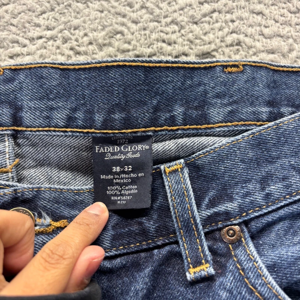 Pantalones de mezclilla holgados sueltos vintage descoloridos Glory para hombre 38x32 azul lavado medio de algodón Foto 3 de 4