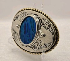 Vintage Western Brass Belt Buckle Oval Agate ~ Made in USA