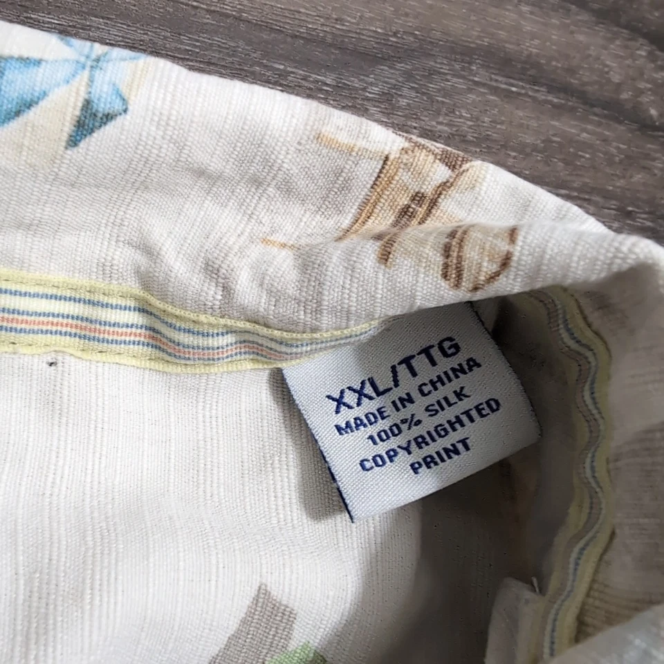 Tommy Bahama 2XL Rare Silk Hawaiian Camp Shirt Beach Umbrella Dog Allover Print - Image 2 of 4