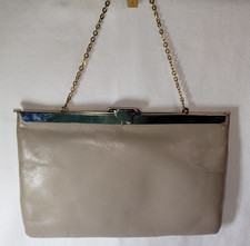 Etra Vintage Leather Envelope Clutch Purse Cream/Gold Chain Handle 9"x6"