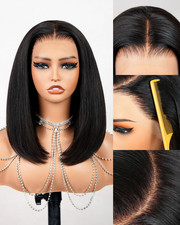 Straight Bob Wig Human Hair 13X4 HD Lace Front Wig 210 Density Black 12 Inch