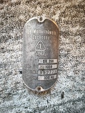 MZ IFA BK 350 Typenschild Gebraucht Original 1959 {A1