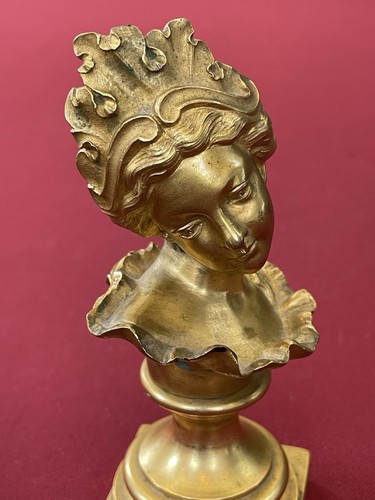 Bronze Doré Buste Femme Couronnée Fabrication Ancienne - Foto 3 di 24