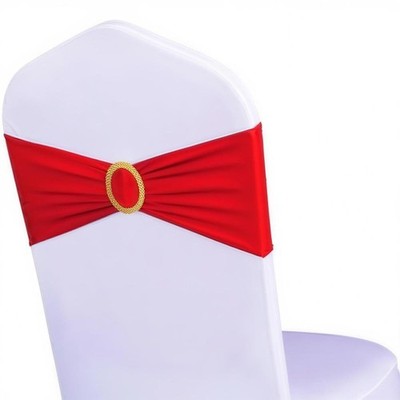 Pack of 50 Spandex Red Chair Sashes with Gold Buckles, Stretch Chairs Sashes ...