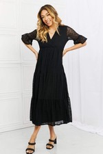 Women’s Short Sleeve Tiered Lace Midi Dress Polyester
