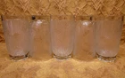 5 JEANETTE depression glass 5"h clear tumblers-RARE Chrysanthemum & Herringbone
