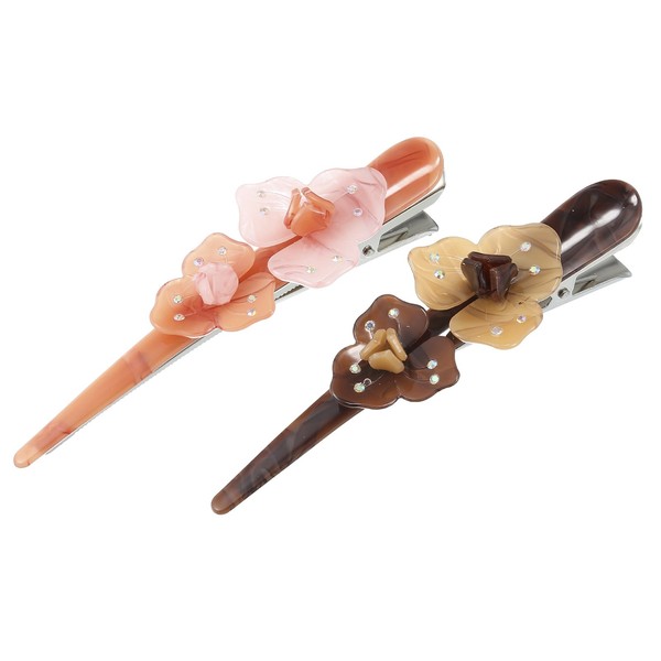 "2 StüCk Lange Metall Entenschnabel Haarspangen, 1,57\", Pink, Dunkelbraun"-image