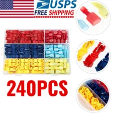 240pcs T-Taps Wire Connectors Quick Splice Terminals Insulated Crimp Cable Box
