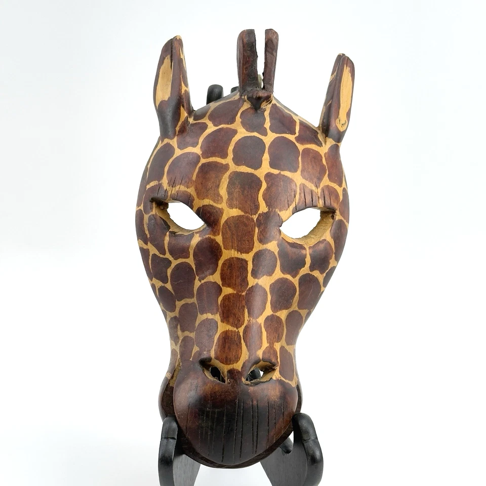 Giraffen Maske Holz | handgeschnitzte Wandmaske Afrika | ca. 22x12 cm | VTG Deko - Bild 2 von 4