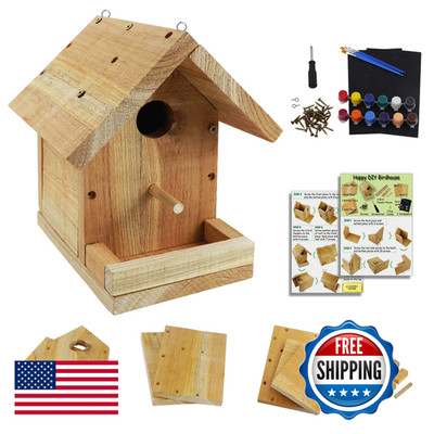 Pontuss Diy Birdhouse Kit Paint Set - Kids Wood Craft Kits - Make A Bird House