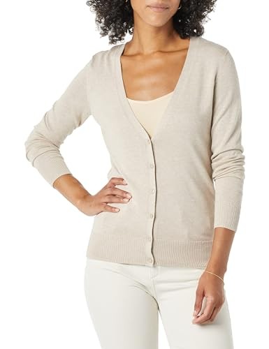 Amazon Essentials Damen Cardigan V-Ausschnitt Leicht ÜBergrößE Helles Haferbeige-image