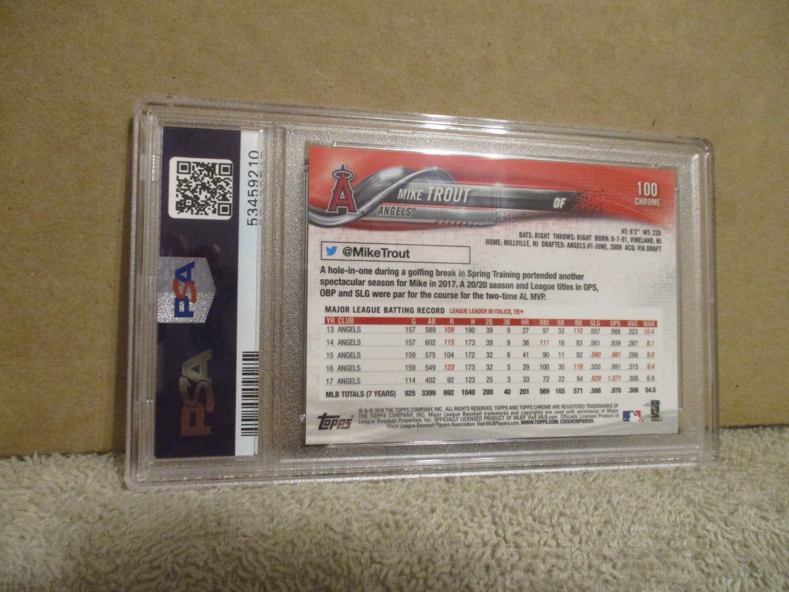 2018 TOPPS CHROME MIKE TROUT #100 BATTING NEGATIVE REFRACTOR PSA 10 GEM MINT! view 15