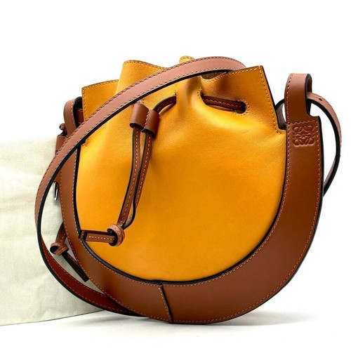 LOEWE Horse Shoe Small Crossbody Bag Anagram Yellow Brown Leather Auth