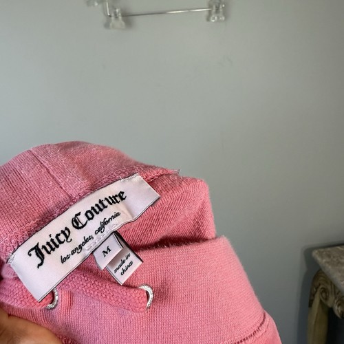 VTG Juicy Couture Low Waist Track Pant Pink Velour Flare Wide Leg Logo 90s Y2K M - Picture 6 of 8