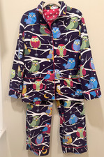 Nick Nora Women's S Navy Owl Graphic Print Button-Front Collared Pajama Set