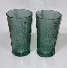 Set of 2 Tiara Ponderosa Pine Flat Iced Tea Glasses Tumblers 16 oz Green
