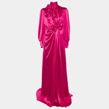 Gucci Salon Fuchsia Nojum Embellished Silk Dress S
