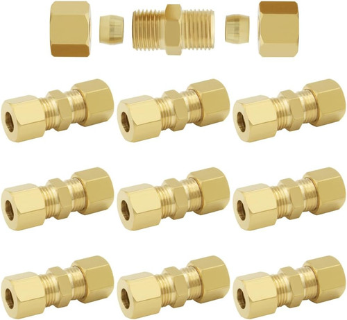 10PCS Brass Compression Fitting 1/4" Tube OD X 1/4" OD Union Connector Straight