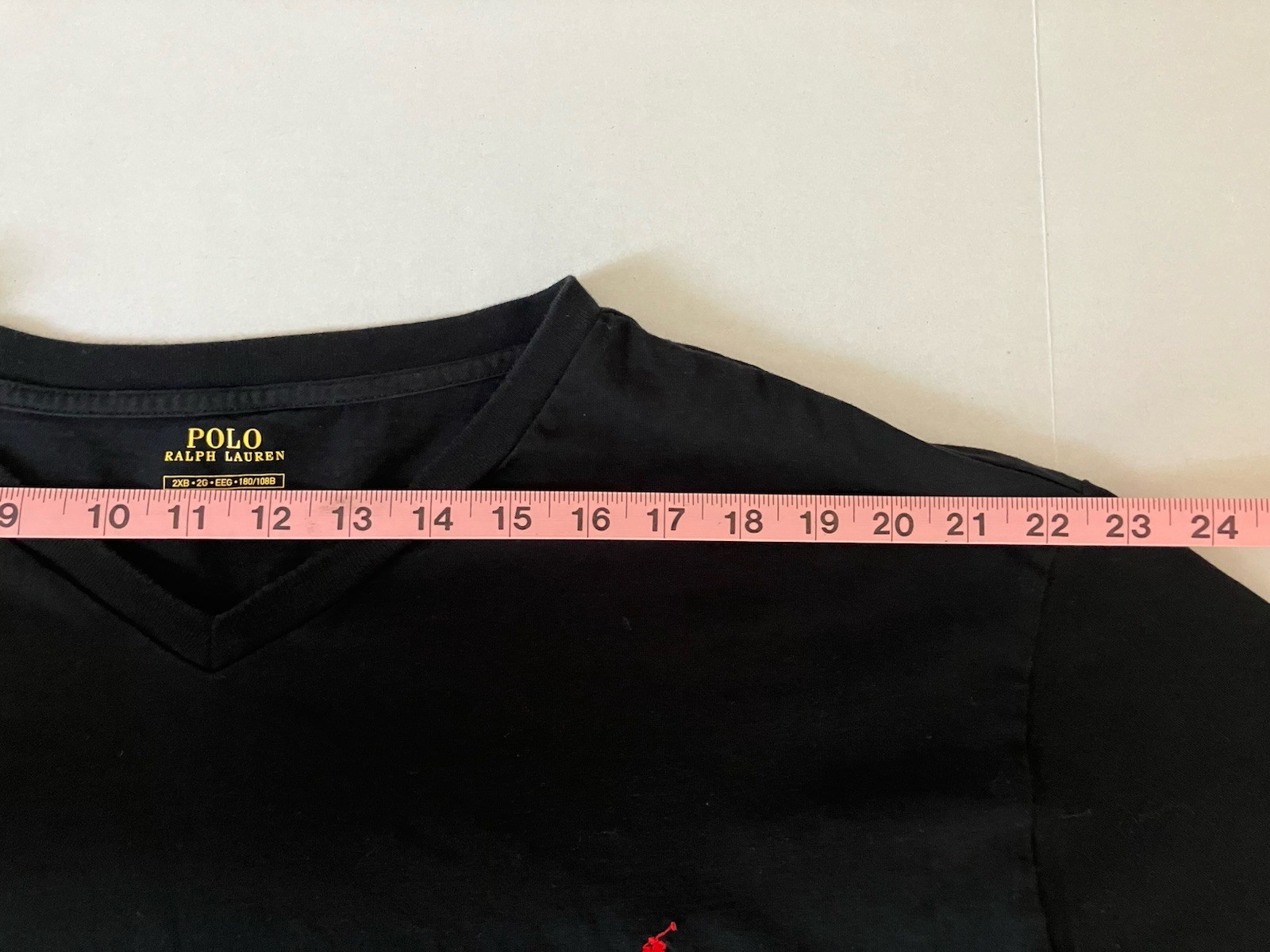 Polo Ralph Lauren T Shirt 2XB Nero Rosso Pony Logo Scollo a V Manica Corta