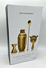 Williams Sonoma Classic Bar Tool Set 4 Piece Antique Brass Stainless Steel