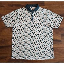 Bad Birdie Mens XL Golf Polo Shirt Pink Green Geometric Mosaic Performance Short