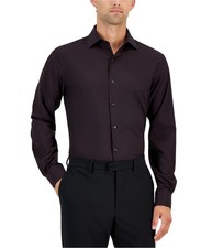 Alfani Mens Stretch Geo Print Button Down Dress Shirt, black, 14-14.5 Neck