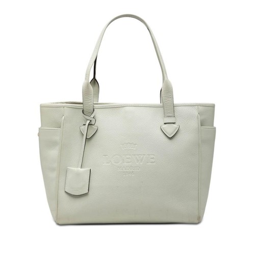 Loewe Heritage Tote Bag Shoulder Bag White Leather Ladies