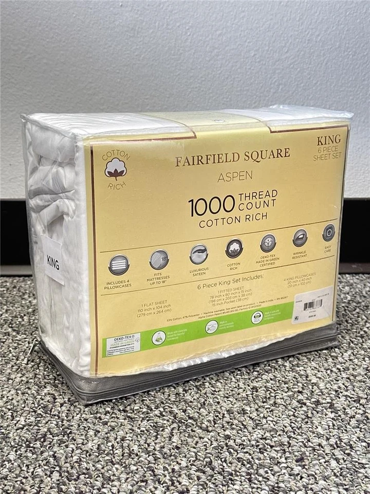 #^ Fairfield Square Luxurious Sateen 6PC Sheet Set 1000 Thread Count Size King - Image 2 of 4